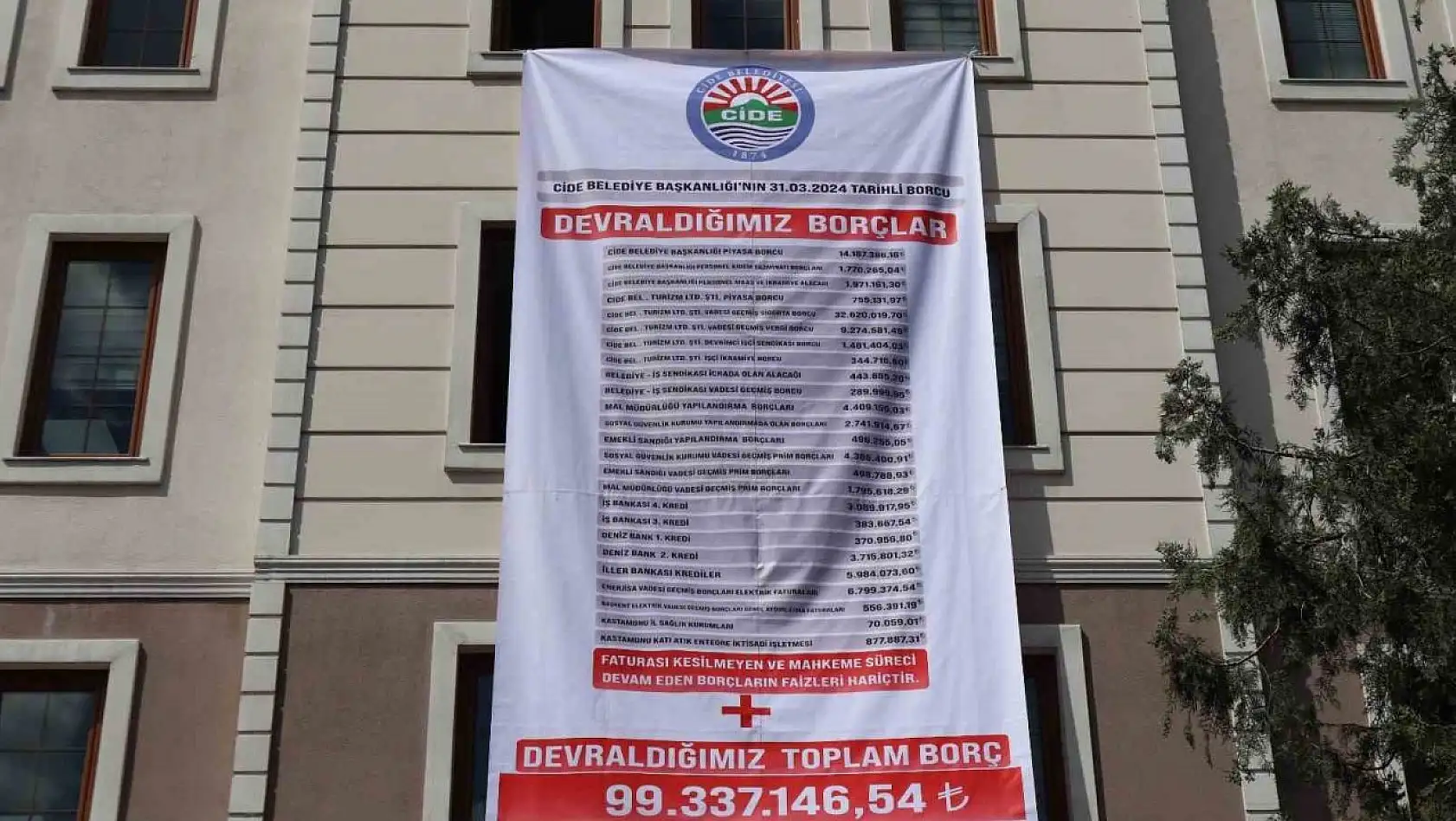 Cide Belediyesi, borcu dev afişle duyurdu