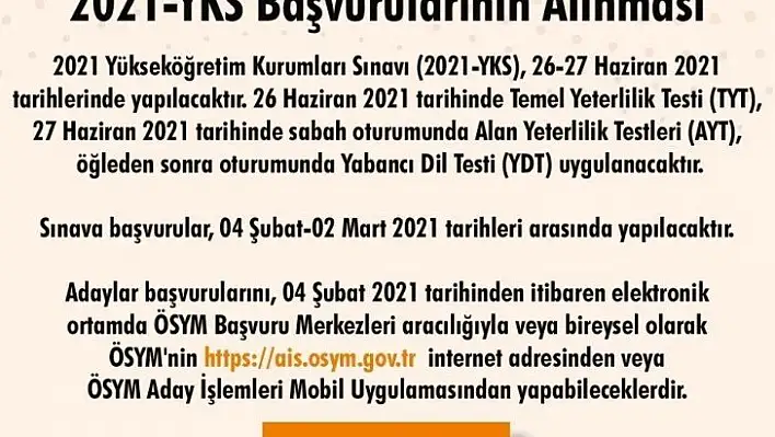 YKS başvuru tarihleri açıklandı