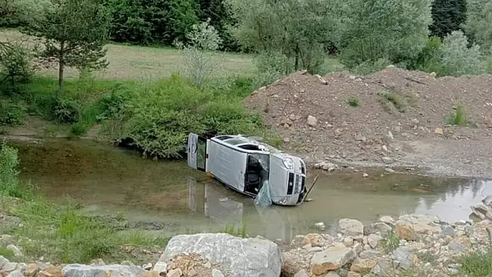 Yoldan çıkan kamyonet çaya devrildi: 1 yaralı