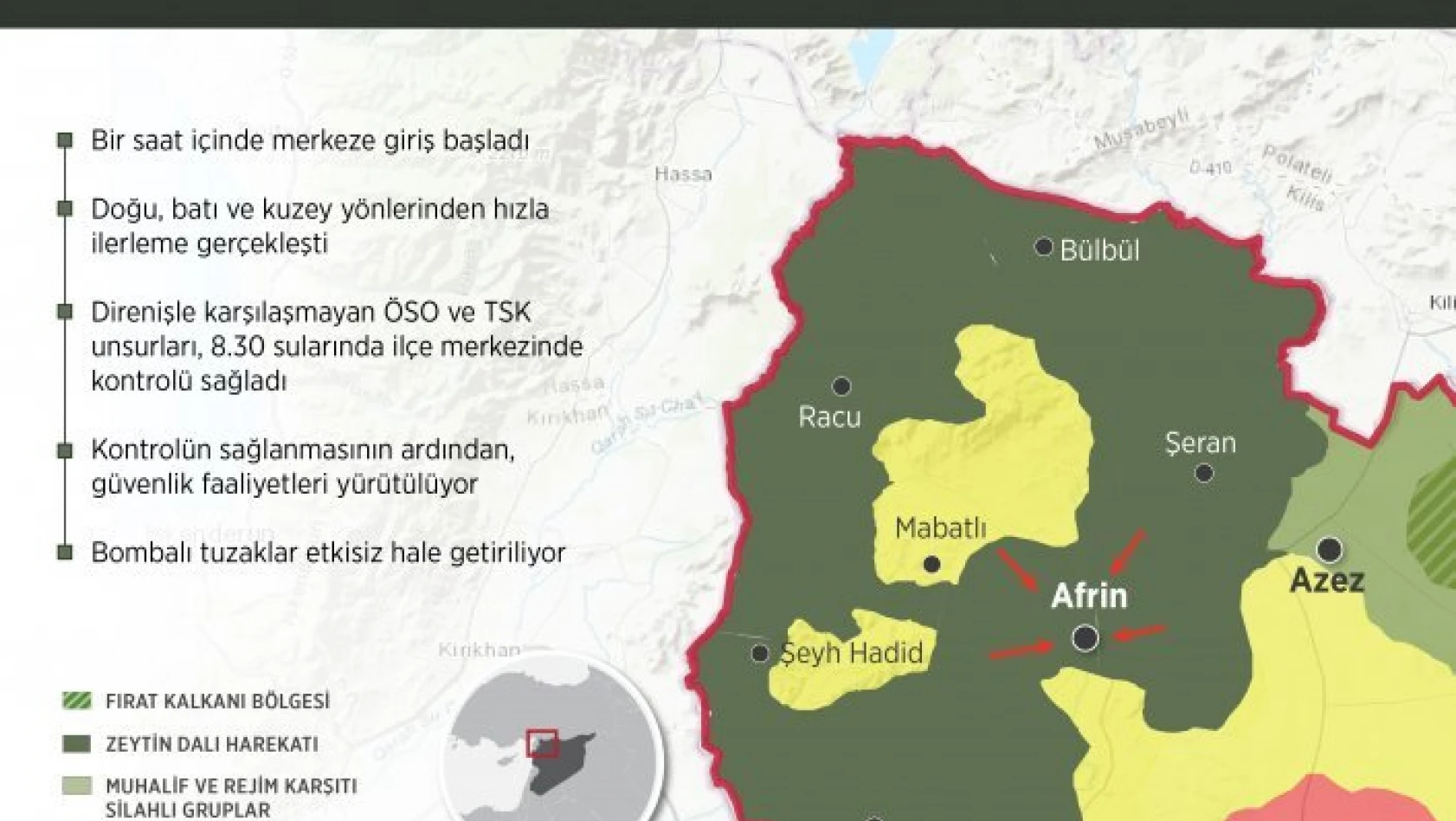 TSK ve ÖSO, Afrin ilçe merkezini kontrol altına aldı