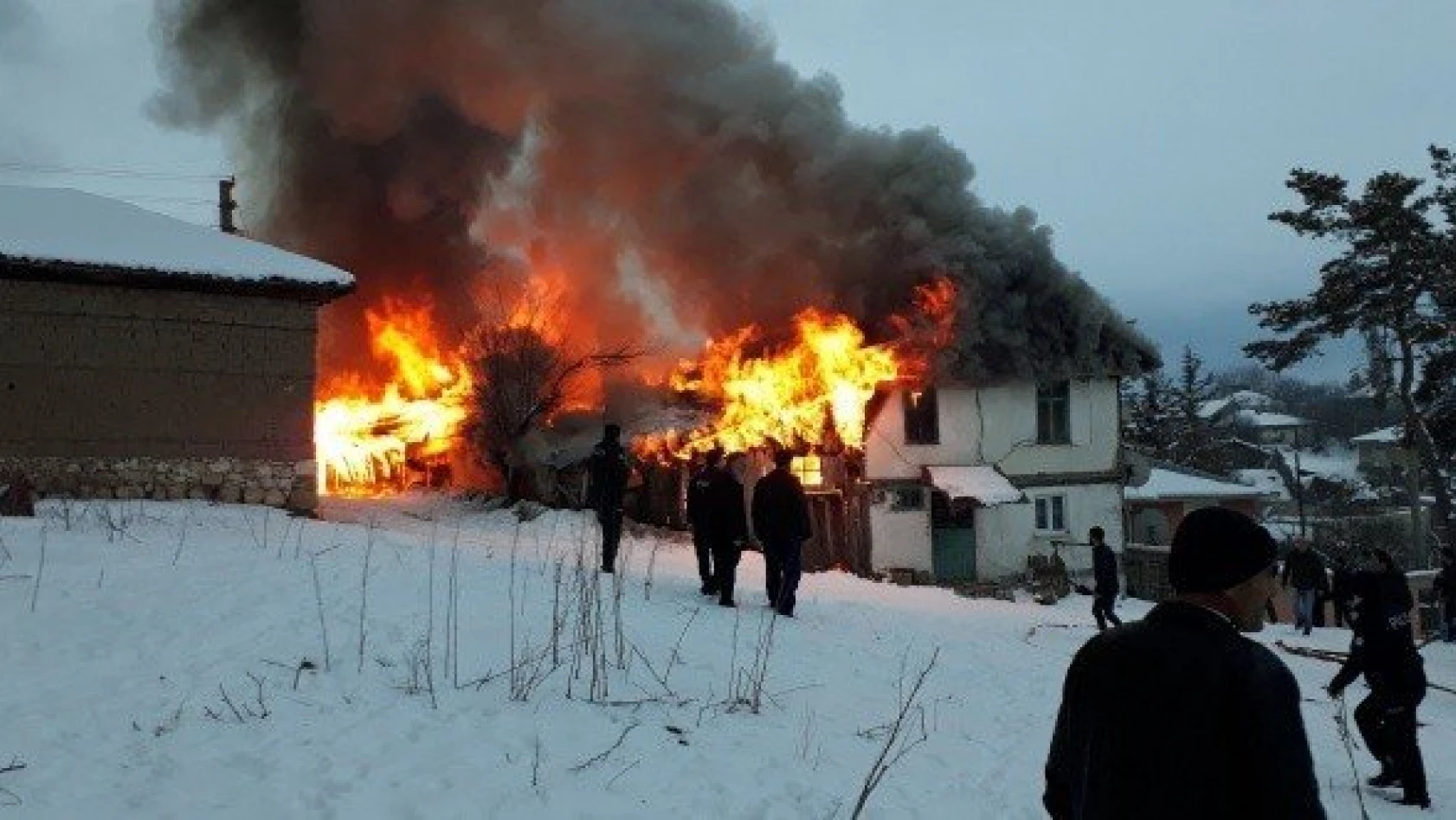 Kastamonu'da 2 katlı ev, ahır ve samanlık yandı