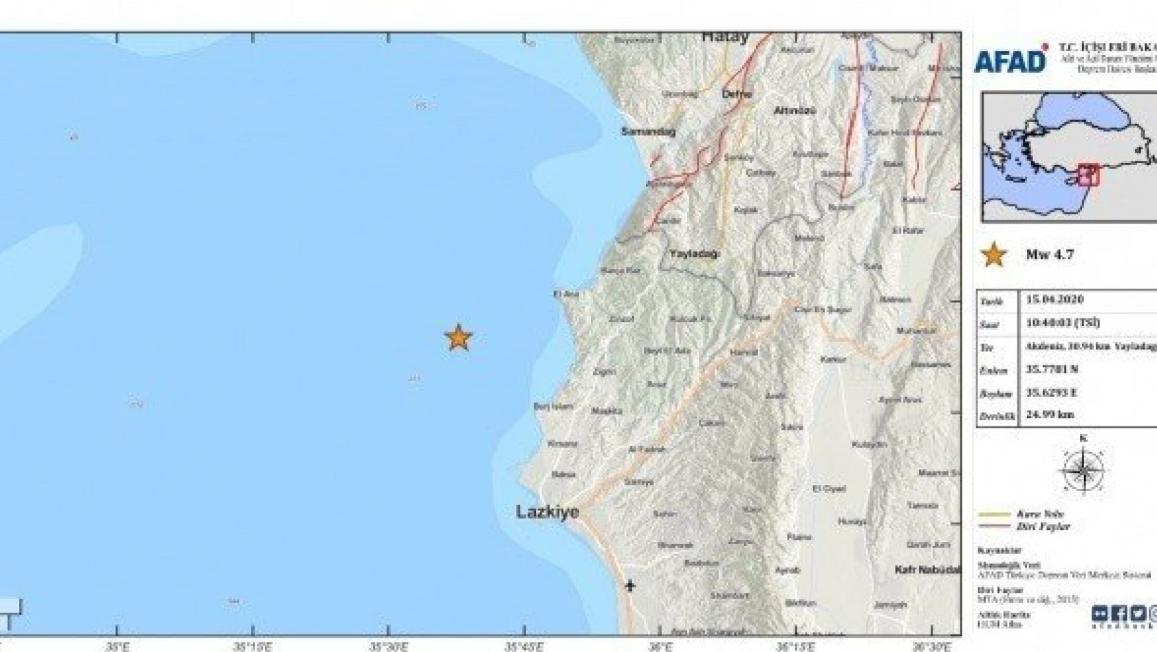 Hatay'da deprem: 4,7