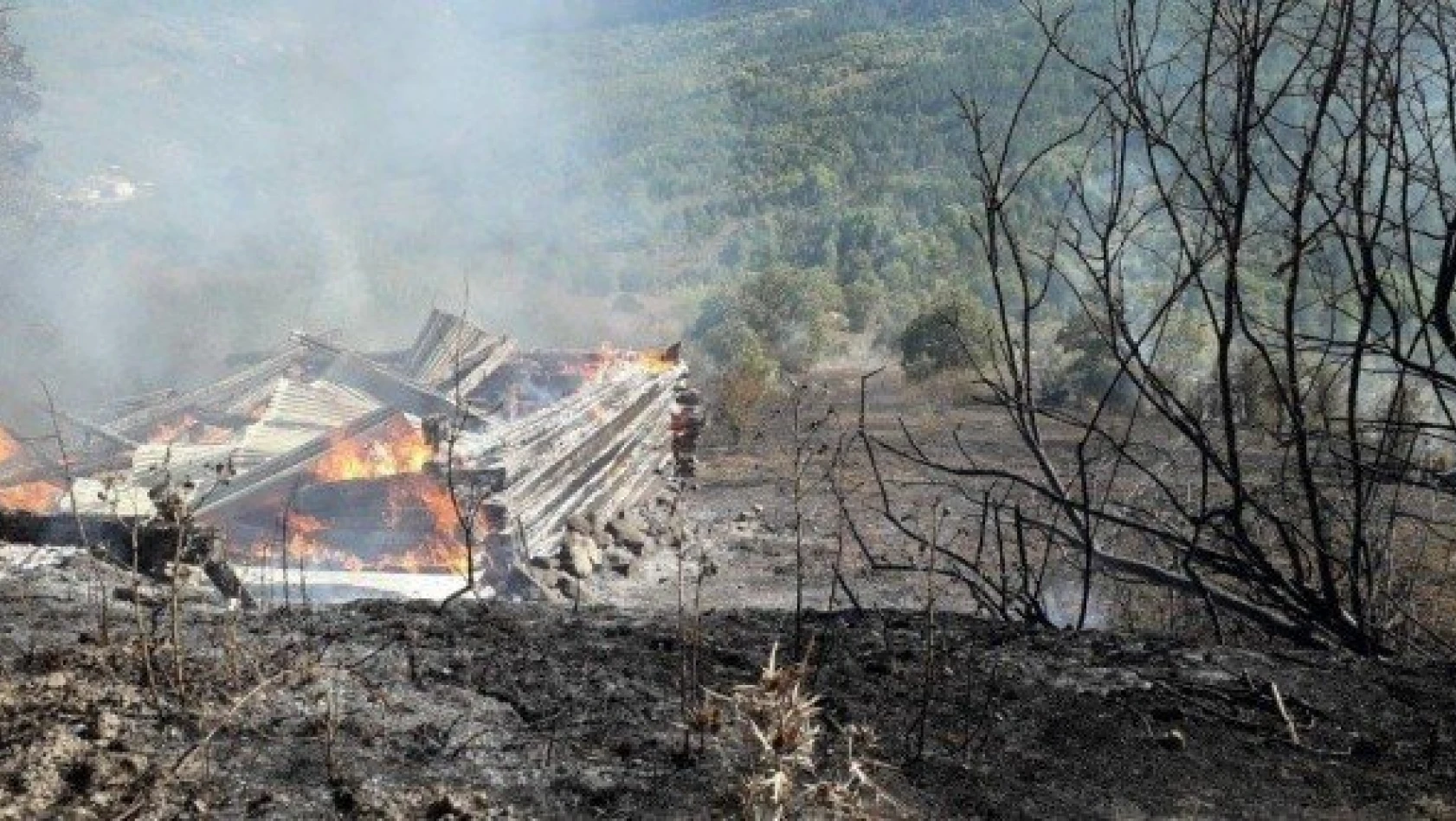 Köyde çıkan yangında 2 ev ve 1 ambar yandı
