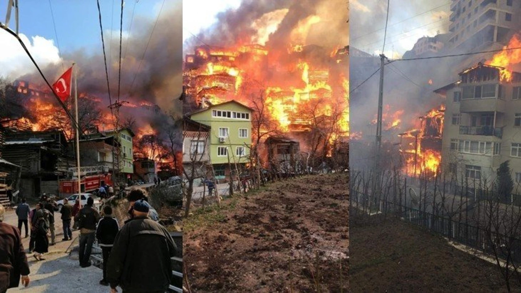 Artvin'deki yangında 60 ev yandı