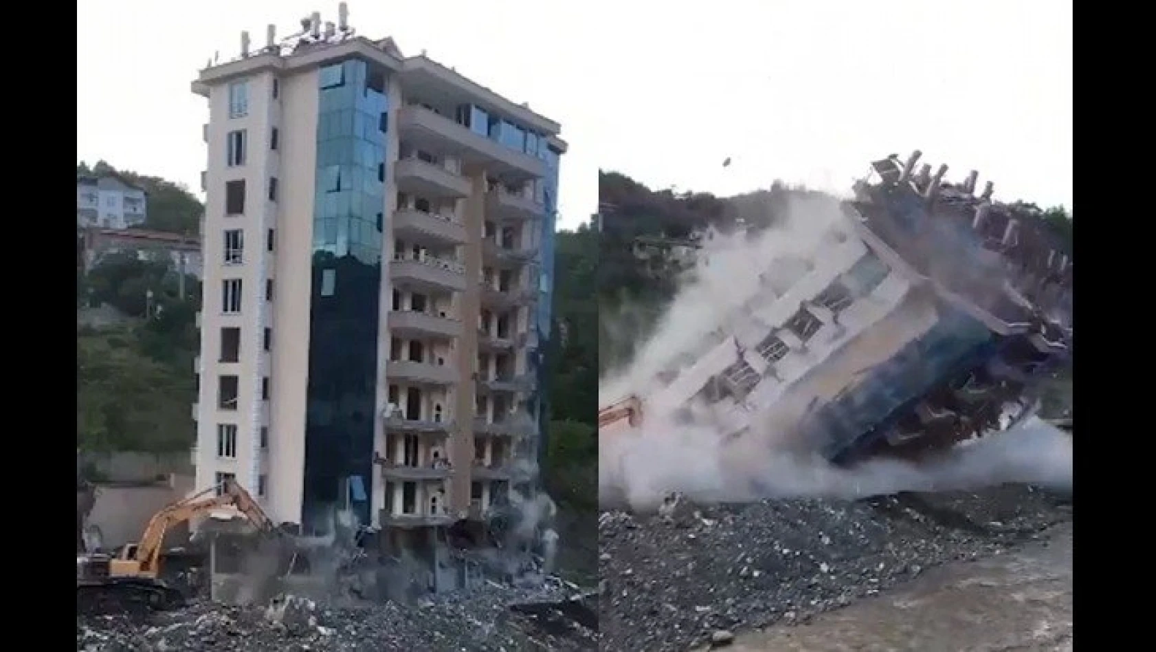 Bozkurt'ta 10 katlı bina iş makinesiyle yıkıldı