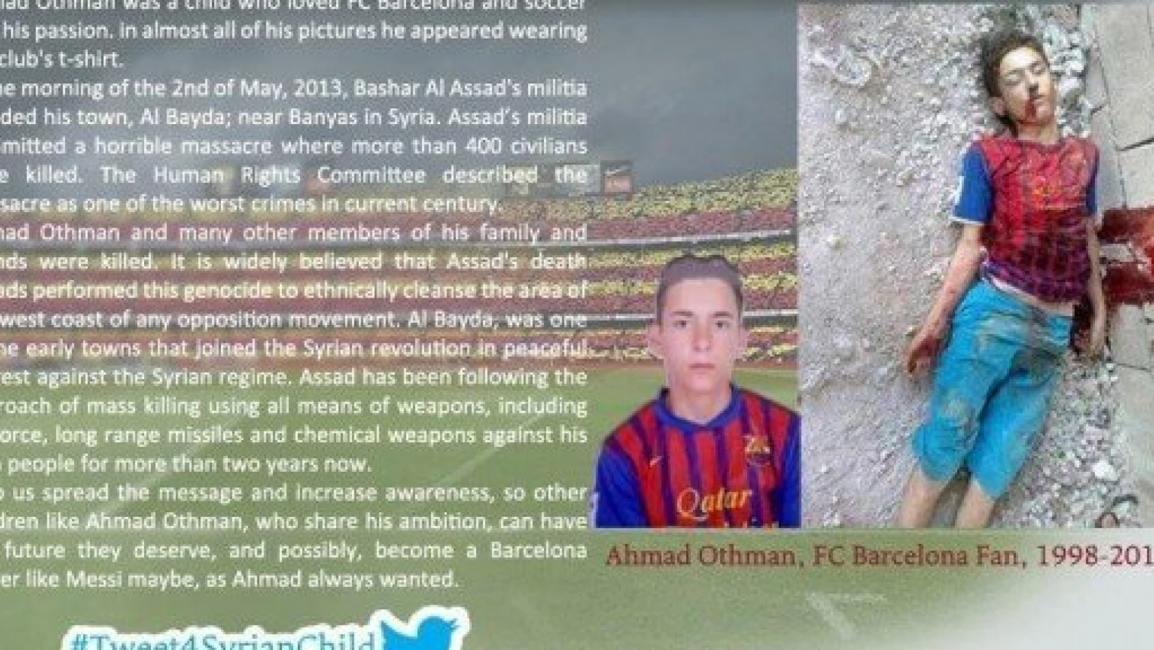 Esed'in katlettiği Barcelona formalı çocuk sembol oldu