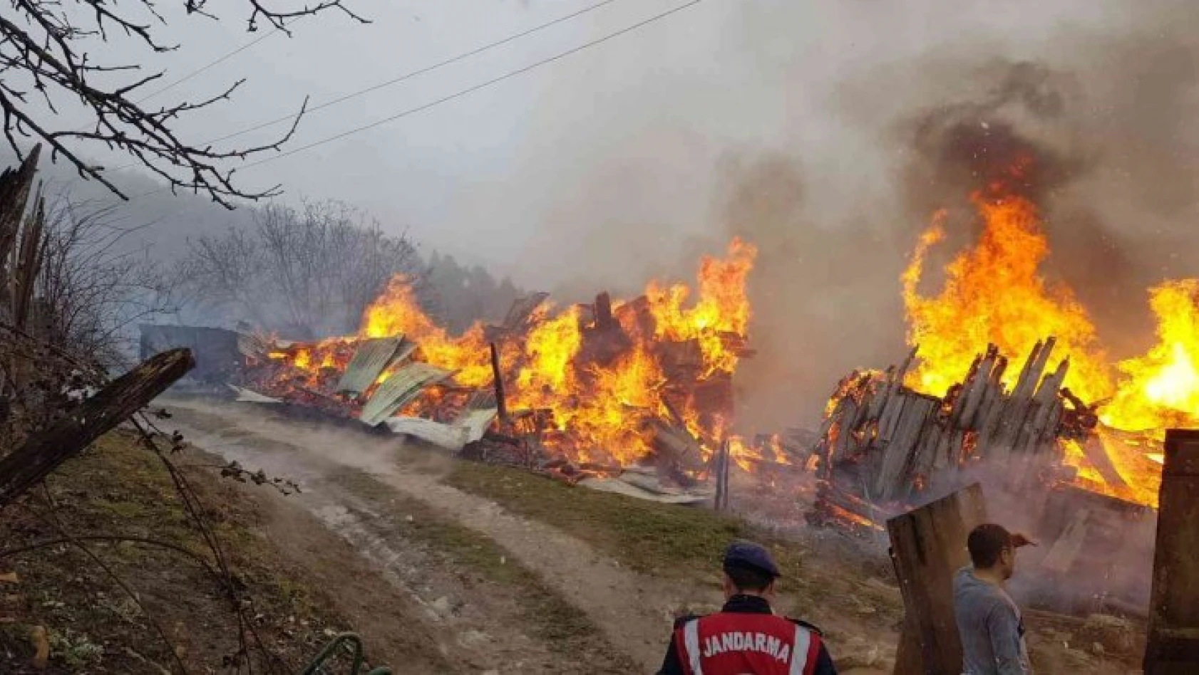 Pınarbaşı'da yangın! 2 ev ve 1 ahır yandı